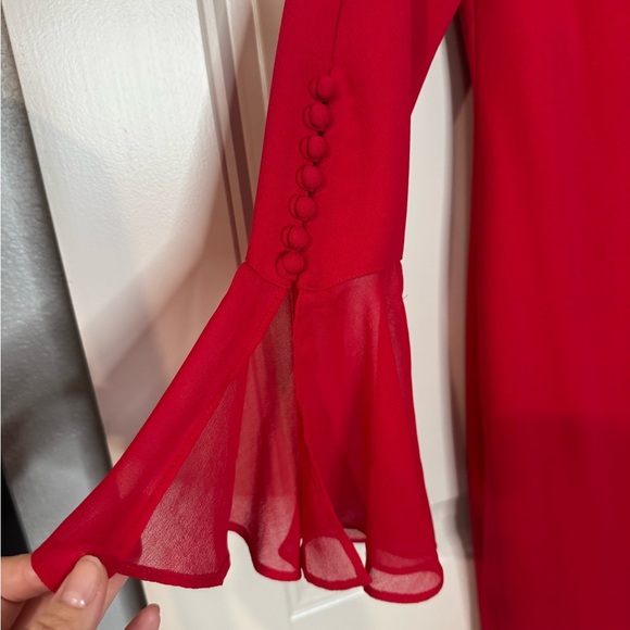 CALVIN KLEIN ❤️ Elegant Cherry Red, Flared Sleeves Midi Dress (Women’s 6 Petite) - Picture 5 of 12